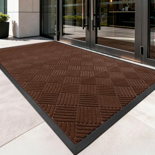 100pointONE Front Door Mat, Heavy Duty Indoor Outdoor Doormat, 48" x 24" Low Profile Outdoor Mats for Home Entrance, Stain and Fade Resistant Welcome Mat Ideal for High Traffic Area, Diamond Brown - color: Brown Diamond, size: 2' x 4' (Rectangular)
