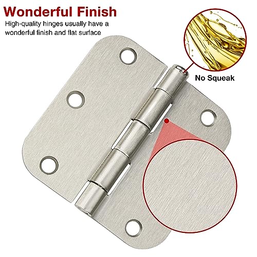 TDCHINGES Rounded Brushed Nickel Door Hinges 3.5 Inch 5/8"No Squeak 30 Pack - color: Satin Nickel-Rounded, size: 30 Pack-no squeak
