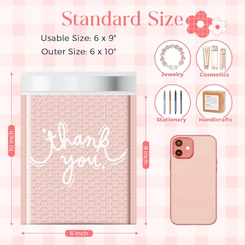 METRONIC Bubble Mailers 6x10 Inch 600 Pack Thank You Pink Padded Mailers - color: Thank you, size: 6x10" 600PC