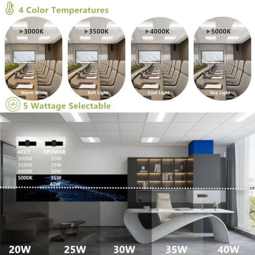 Cortelco 2x2 LED Troffer Light-20W/25W/30W/35W/40W,Up to 6000 Lumens,4 CCT Selectable 3000K/3500K/4000K/5000K,0-10V Dimmable Drop Ceiling Panel – 100-277V,ETL & DLC Listed,Commercial Grade,2 Pack - size: 2x2-2Pack