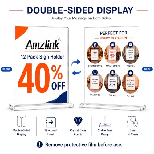 12-Pack Acrylic Sign Holder 8.5x11, Clear Tabletop Display Stand