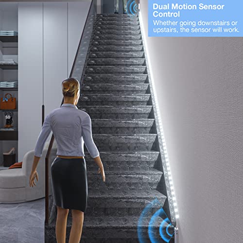WOBANE 16.4ft Dual Motion Sensor Stair Lights Strip, Rechargeable LED Strip - color: White, size: 16.4ft White