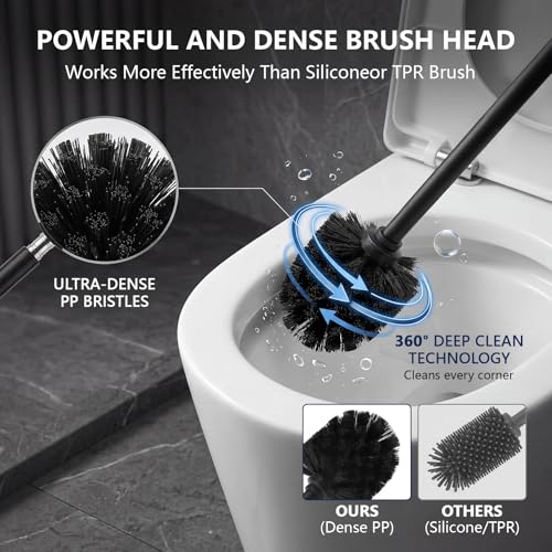 Stainless Steel Toilet Bowl Brush and Holder Set for Bathroom Long Handle - color: Black