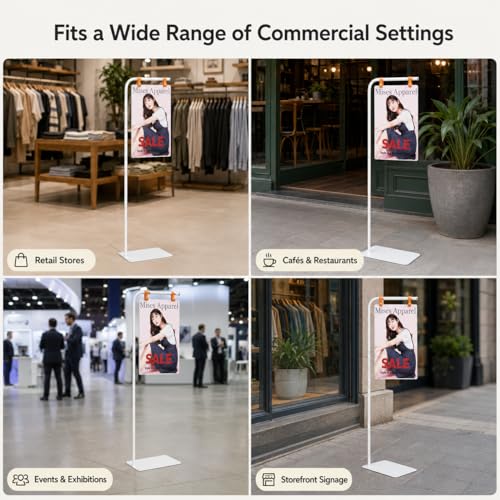 Floor Standing Poster Stand with Acrylic Sign Holder for Retail Displays - color: White