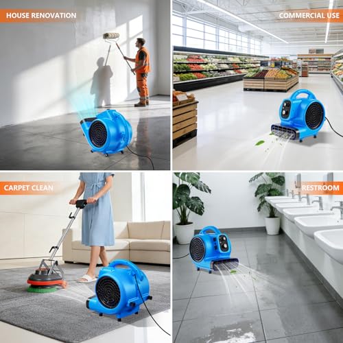 Air Mover 1/4 HP 1000 CFM Portable Blower Fan Carpet Dryer, Floor Dryer Fan - color: Blue