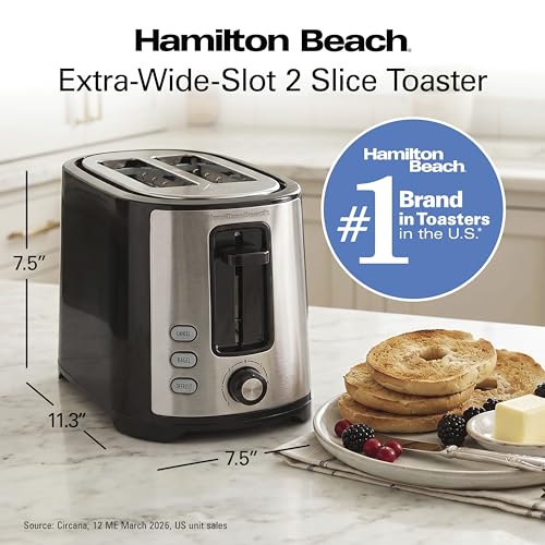 Hamilton Beach Extra-Wide Slot 2 Slice Toaster With Bagel & Defrost Buttons - color: Black & Stainless Steel