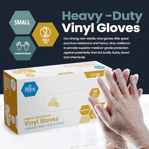MED PRIDE Vinyl Exam Medical Gloves,Powder-Free,Latex-Free,Large,100-Count - size: Large (Pack of 100)