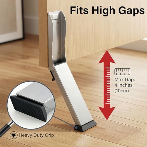 Foldable Kickdown Door Stopper Heavy Duty Tall Door Stop Kick Down Holder for Bottom of Door, Wall Protector for Gaps Under 10cm, No Bending Operation, Brushed Stainless Steel (1 Pack) - color: Brushed Stainless Steel