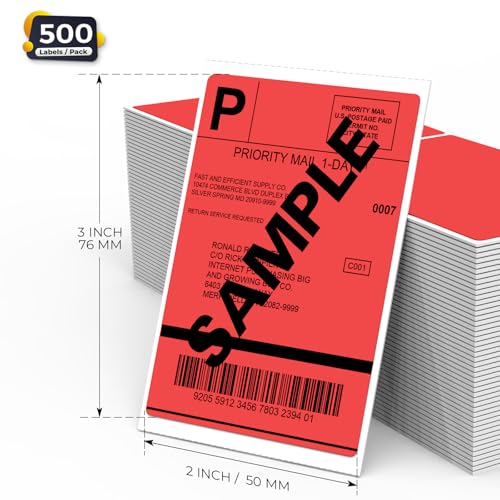 Red Thermal Labels 3 ×5 Inch Waterproof Vinyl Stickers 300 PCS - color: Red