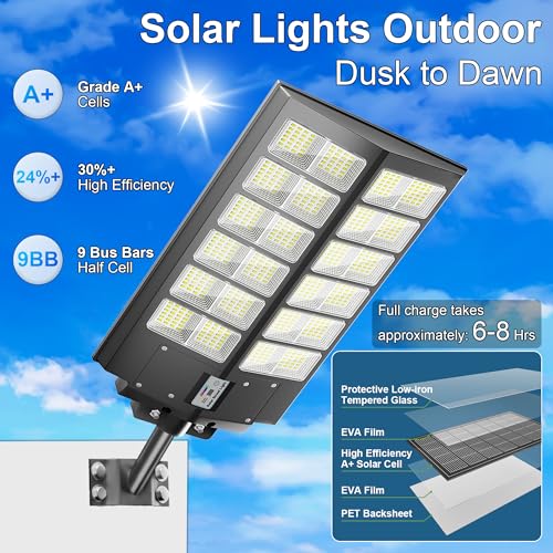 Solar Street Lights Outdoor Waterproof 9000W LED Solar Power Street Light Dusk to Dawn with Mention Sensor Flood Light Large Outdoor Solar Lights for Yard, Entryway Garage - size: L--2PCS