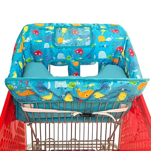 Love&go Soft Pillow Attached 2-in-1 Shopping Cart and High Chair Cover for Baby~Padded~Fold'n Roll Style~Portable with Carry Bag (Blue Seaworld) - color: Blue Seaworld