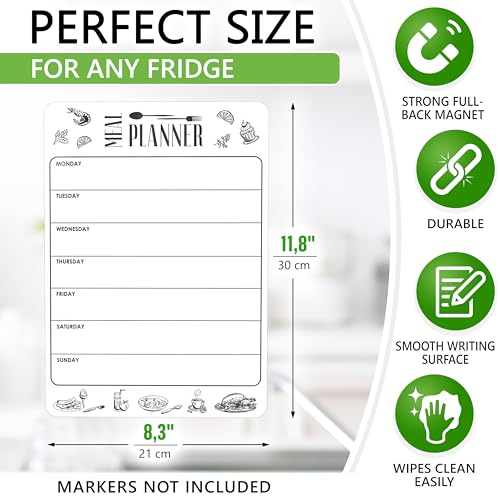 Dry Erase Magnetic Meal Planner for Refrigerator A4 (8.5x12 inch) - Magnet Weekly Menu Board for Fridge - Magnetic Menu White Board - Fridge Meal Planner Magnet - Dinner Meal Planner Dry Erase Board - size: White 8.5"W x 12"H