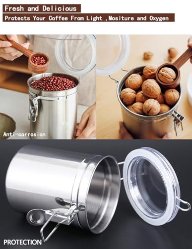 Walktosun Stainless Steel Food Container with Clear Lids Airtight Container Stackable Small Canisters Kitchen Pantry Storage for Cereal, Snacks, Candy, Herbs, Spices, Sugar, Tea (1.8L Silver-2) - color: 1.8L Silver-2