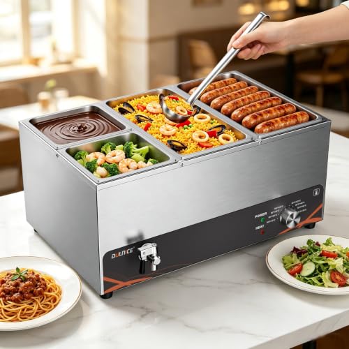 Commercial Food Warmer 4 Pan, 25QT Stainless Steel Bain Marie 1500W - size: 4 Pans