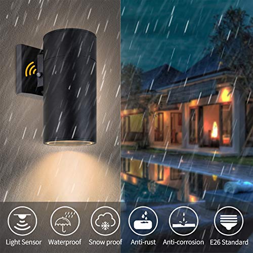 Dusk to Dawn Outdoor Wall Sconce, Waterproof Exterior Light Fixture - color: Cylinder (Black A - Dusk to Dawn )