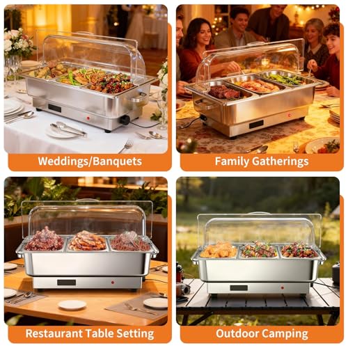 GarveeHome Electric Chafing Dish Buffet Set - size: 3 x 1/3 Pan