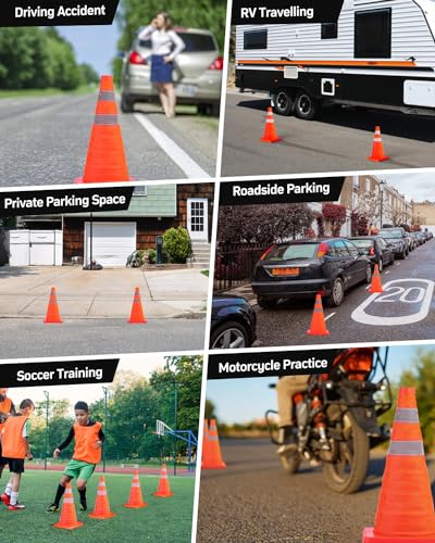 BATTIFE 4 Pack 18 Inch Collapsible Traffic Cones, Orange Safety Cones - color: Orange, size: 18inch