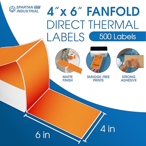4" X 6" Orange Direct Thermal Fanfold Labels (500 Count, 1 Stack) - color: Orange