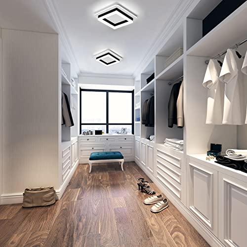 CANEOE Square Modern Led Ceiling Light Fixture, 32W Black Flush Mount Ceiling Light for Hallway 6000K Small Close to Ceiling Lamp for Hallway Bedroom, Kitchen, Closet, Entryway,9.5 Inch - color: Black, size: 1 Pack