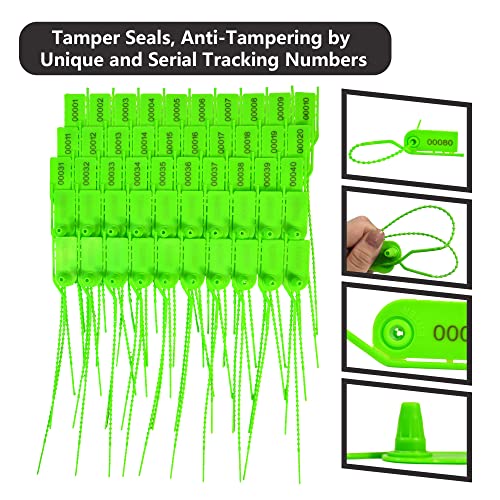 100 Plastic Security Seals Numbered Zip Ties Pull Tite Safety Tags Tear-Off Security Tags Secure Anti-Tamper Tags for Fire Extinguisher, Clothes, Bags (Green) - color: Green, size: 100