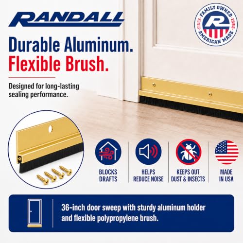 36 Inch Brush Door Sweep for Bottom of Door Exterior – Gold Aluminum Door Sweep with Black Brush Seal, Door Brush Sweep for Interior, Exterior, Screen & Storm Doors – Made in USA - size: 3 FT GOLD