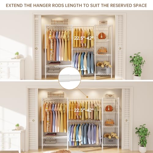 Golpart Heavy Duty Clothing Rack with Adjustable Shelves Clothes Wardrobe - color: White, size: 15"DX(70-87)"WX74.5"H