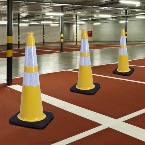 4-Pack 28" Yellow Traffic Cones - Reflective Safety - color: Yellow, size: 28inch