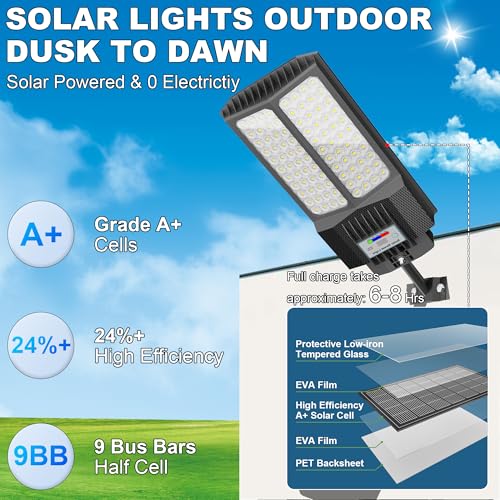 7000W Solar Street Lights Outdoor Motion Sensor for Yard - size: L--2Pack
