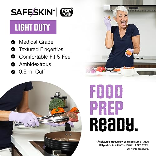 SAFESKIN Disposable Nitrile Gloves in POP-N-GO Pack of 50 or 200 Powder Free - Hair, Cleaning, Medical Use, Food Handling - size: Medium (Pack of 50)