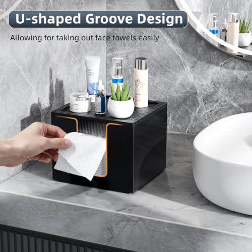 Acrylic Disposable Face Towel Holder Container for Clean Skin Club, Black - color: Black