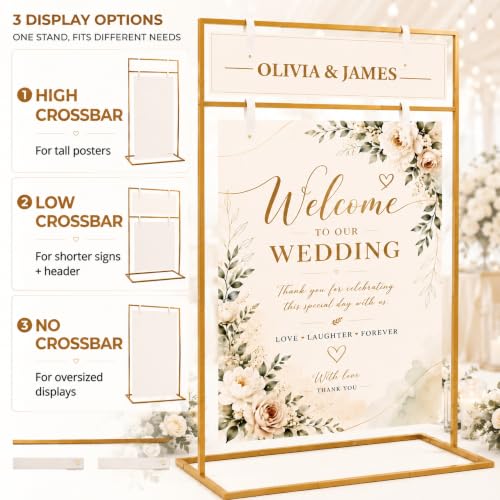 Fumete Gold Wedding Welcome Sign Stand, 60 x 40 x 20 Inch 2 Tier Adjustable