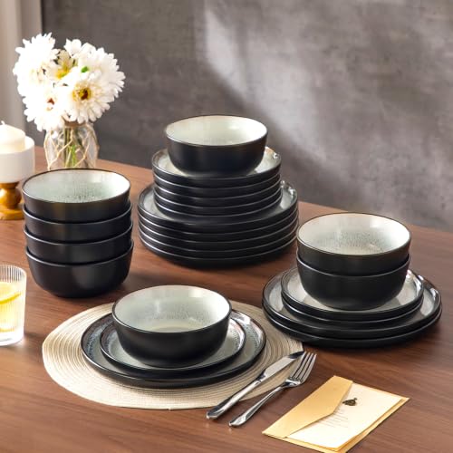 vancasso 24-Piece Grayish Beige Stoneware Plates and Bowls Sets for 8 - color: Grayish Beige