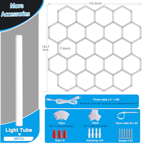 LZHOME Hexagon LED Garage Light: Super Bright 88000LM Honeycomb Garage Light, 22 Hex DIY Hexagon Led Lights for Gym Basement Hair Salon - size: 22 HEX