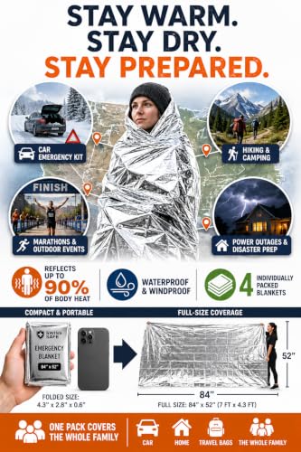 Grizzly Gear Emergency Mylar Thermal Blankets (4 Pack) Survival Kit - size: 4-Pack