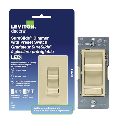 Leviton SureSlide LED Advanced Dimmer Switch for 150W Dimmable LED, Halogen and Incandescent Bulbs and Fixtures, 66741-I, Ivory - color: Ivory