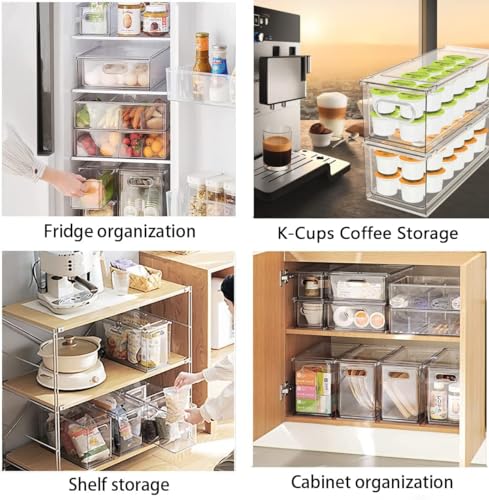 MANO Fridge Drawer Pull Out Stackable Bins with Handle Clear Refrigerator Drawers Organizer Food Storage Container Box with Dividers Plastic Produce Saver for Pantry, Cabinet, Kitchen, Clothes(4Pack) - style: 2*3L+1*6L+1*9L