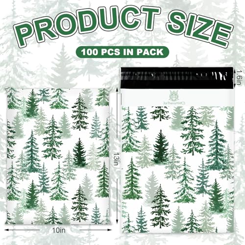 JarThenaAMCS 100Pcs Christmas Poly Mailers 10 x 13 Inch Winter Green Xmas Tree Packaging Bags Self Sealing Mailing Envelope Bags for Small Business Clothing - style: Winter Green Tree