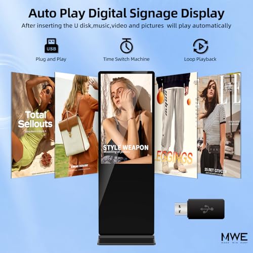 JIYANG 55 Inch 4K Digital Signage Display,Indoor Floor Standing Digital Kiosks,Commercial Advertising LCD Totem Android System Auto Media Player HDMI Input,Free Custom Logo,Black - color: black, size: 55 inch, style: NonTouch-Screen