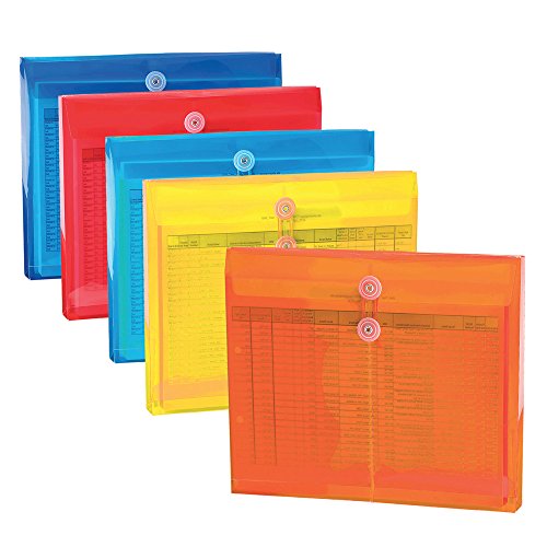 Smead Poly Project Envelope, 1-1/4" Expansion, String-Tie Closure, Side Load, Letter Size, 5 per Pack (89519) - color: Assorted Colors, size: 9-3/4 x 11-5/8 Inches (5-Pack)