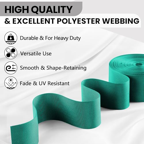 Polyester Webbing Strap 17+Colors – 1"&1.5"&2" – 10 Yards Heavy Duty Webbing Roll, Flat Webbing Strap for Indoor&Outdoor Gear, DIY Crafting, Repairing - color: Teal, size: 1.5"-10yards