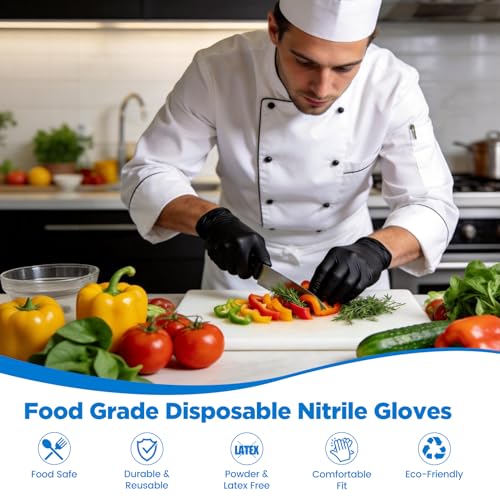 5 Mil 1000Pcs Food Grade Disposable Nitrile Gloves Small - color: Black (1000 Pcs), size: Small
