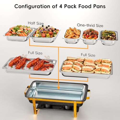 Sifer 11Qt Chafing Dishes for Buffet, No Any Screws, 4 Pack, Black & Gold - color: Black & Gold