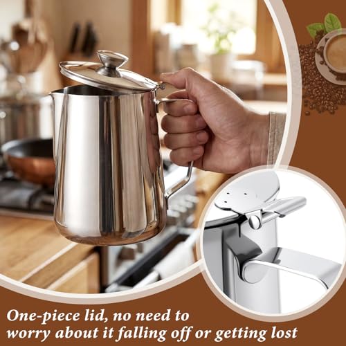 2 Pcs 50 Oz/ 1.5 L 304 Stainless Steel Pitcher with Lid Milk Frothing Jug - size: 50 Oz/ 1.5 L