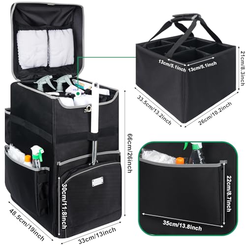 Cleaning Carts on Wheels with Removable Cleaning Caddy, Professional House Cleaning Caddy on Wheel, Cleaning Bag with Handle for Housekeepers,Cleaning Supplies Organizer Caddy (Large)