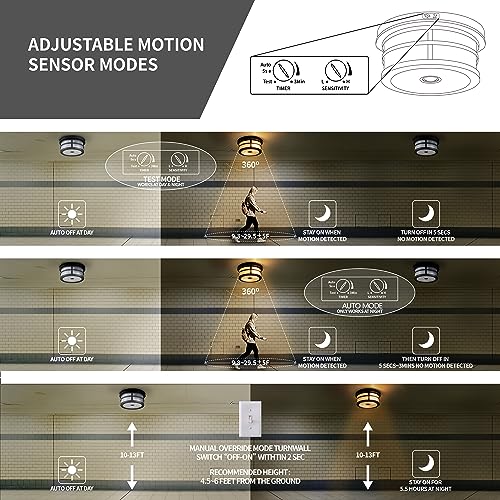 Motion Sensor Outdoor Ceiling Light, Flush Mount Front Porch Light with Adjustable Sensor 2-Light Black Outdoor Light Fixture Ceiling Mount with Frosted Glass for Garage, Patio - color: Frosted