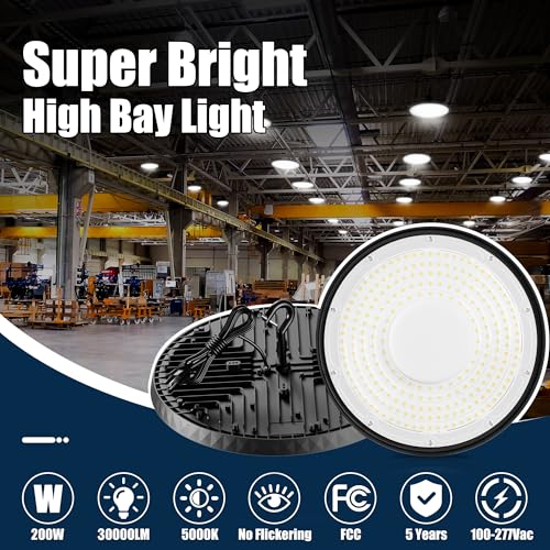 10 Pack UFO LED High Bay Light 200W, 30000LM 5000K AC100-277V - size: 200w