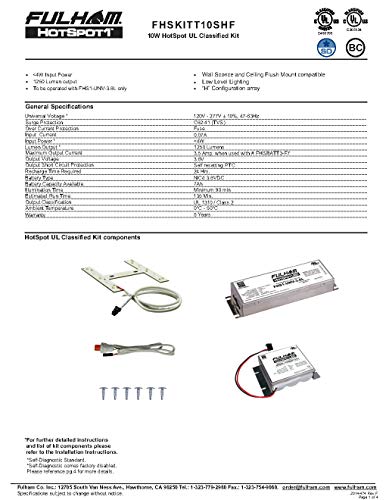 Fulham Lighting FHSKITT10SHF HotSpot1 LED Emergency Battery Back Up Kit, 100-277V