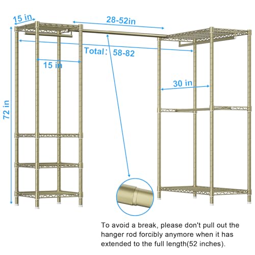 ULIFHOME E10L L-Shaped Clothes Rack for Corner(With Expandable Hanger Rod)Heavy Duty Freestanding Clothing Racks for Hanging Clothes,Portable Garment Rack 58-82"W x 30"D x 72"H,Max Load 900LBS,Gold - color: Gold