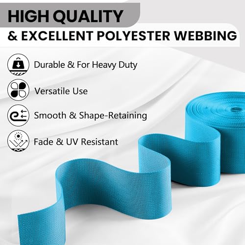 Polyester Webbing Strap 17+Colors – 1"&1.5"&2" – 10 Yards Heavy Duty Webbing Roll, Flat Webbing Strap for Indoor&Outdoor Gear, DIY Crafting, Repairing - color: Sky blue, size: 1.5"-10yards