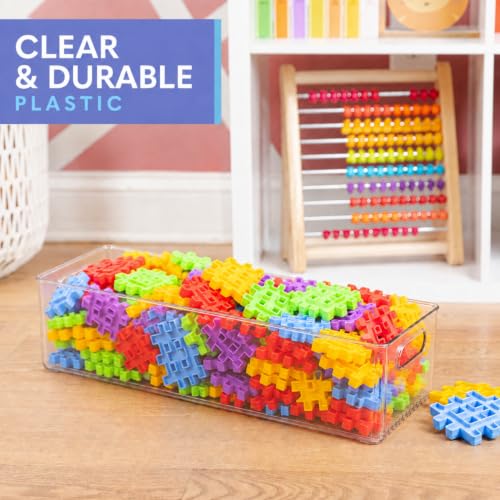 primebox Plastic Food Storage 4 Pack Clear Container Bin with Handles for Organizing Kitchen, Pantry, Refrigerator, Freezer, Pantry, Cabinet, Closet, Bathroom. 20”x8”x5” - size: 20x8x5